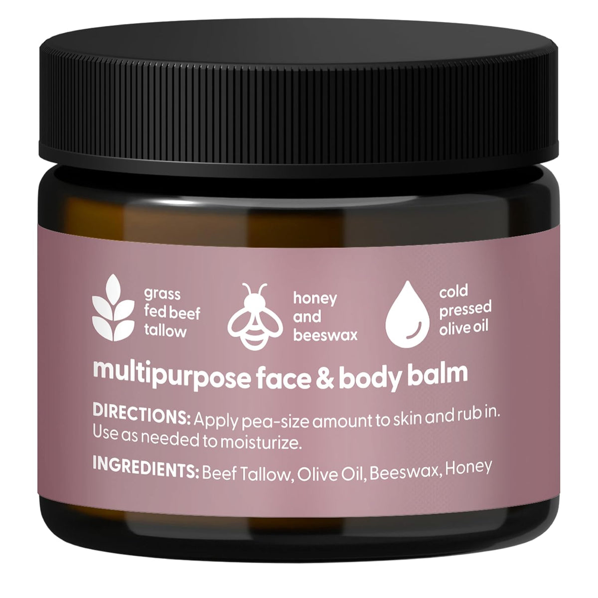 M3 Naturals Grass Fed Beef Tallow and Honey Balm for Face (Unscented, 2oz)
