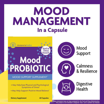 InnovixLabs Choline & Mood Probiotic Bundle Choline Bitartrate 550mg (100 Capsules) Mood Probiotic (60 Capsules). Supports Memory, Mood, Brain Health & Boost Cognitive.*