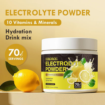 Sugar Free Electrolyte Powder - Lemon Flavor 70 Servings Refreshing Hydration Mix with Potassium, Sodium & Magnesium Fast-Absorbing Hydration Supplement, Gluten-Free, Ideal for Athletes