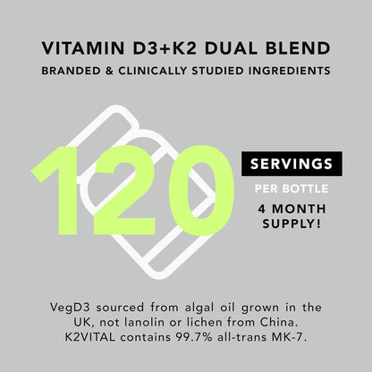 AMANDEAN Vegan Vitamin D3 K2 Supplement, 5000 IU, MK-7, 120 Softgels