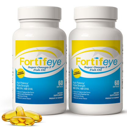 Fortifeye Super Omega-3 Fish Oil - 60 Count - 1600mg EPA + DHA - Triple Strength Ultra-Pure rTG Omega-3 Expertly Concentrated & Purified in Norway from Sustainably Sourced Wild Fish - Lemon Flavor
