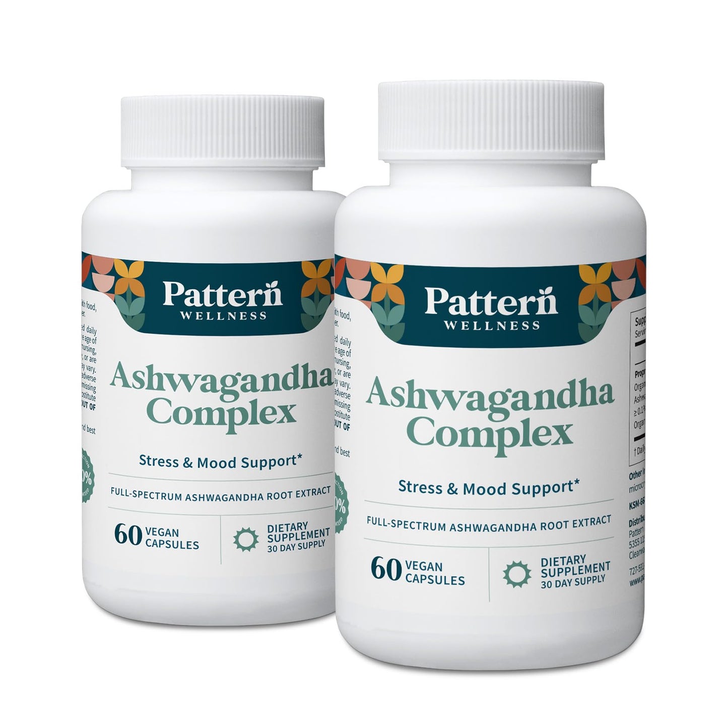 Pattern Wellness Ashwagandha Complex Supplement – 60 Vegan Capsules | For Men & Women – Organic KSM-66® & Black Pepper Extract – Supports Stress Response & Energy Balance – Non-GMO