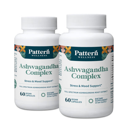 Pattern Wellness Ashwagandha Complex Supplement – 60 Vegan Capsules | For Men & Women – Organic KSM-66® & Black Pepper Extract – Supports Stress Response & Energy Balance – Non-GMO