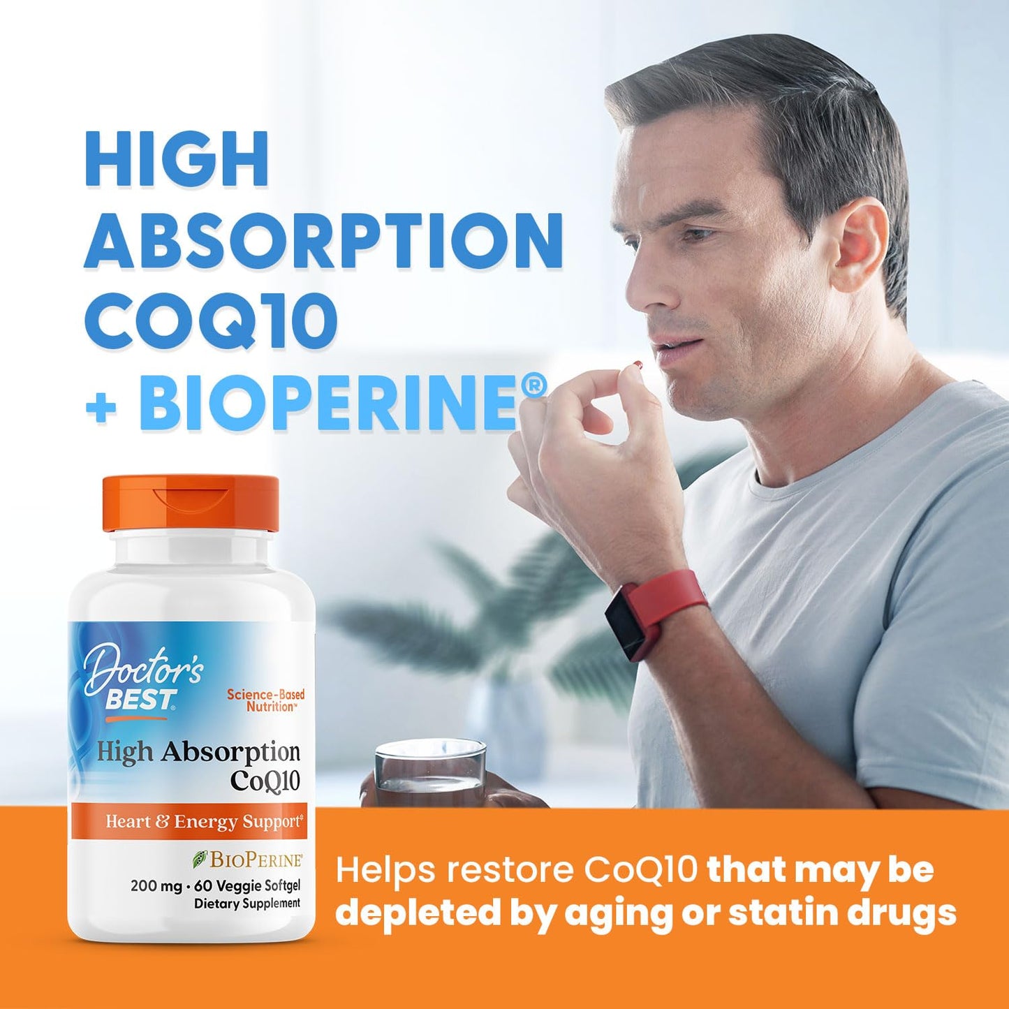 Doctor's Best High Absorption CoQ10 200mg with BioPerine Supplement - Coenzyme Q10 Softgels for Heart Health & Antioxidant Support, CoQ10 200 mg for Women & Men, Non GMO - 60 Veg Softgels