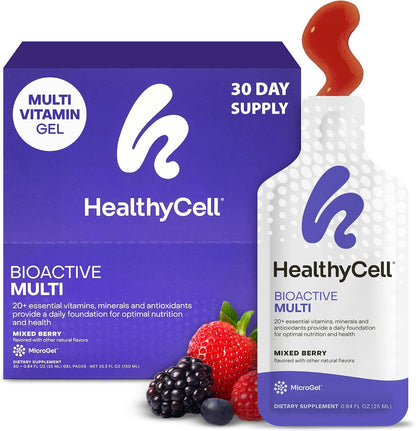 Healthycell Bioactive Multi - Daily Liquid Multivitamin for Men & Women | 20+ Essential Vitamins, Minerals & Antioxidants for Brain, Heart, Immunity, Energy, Skin & Hair Support - 30 Gel Packs