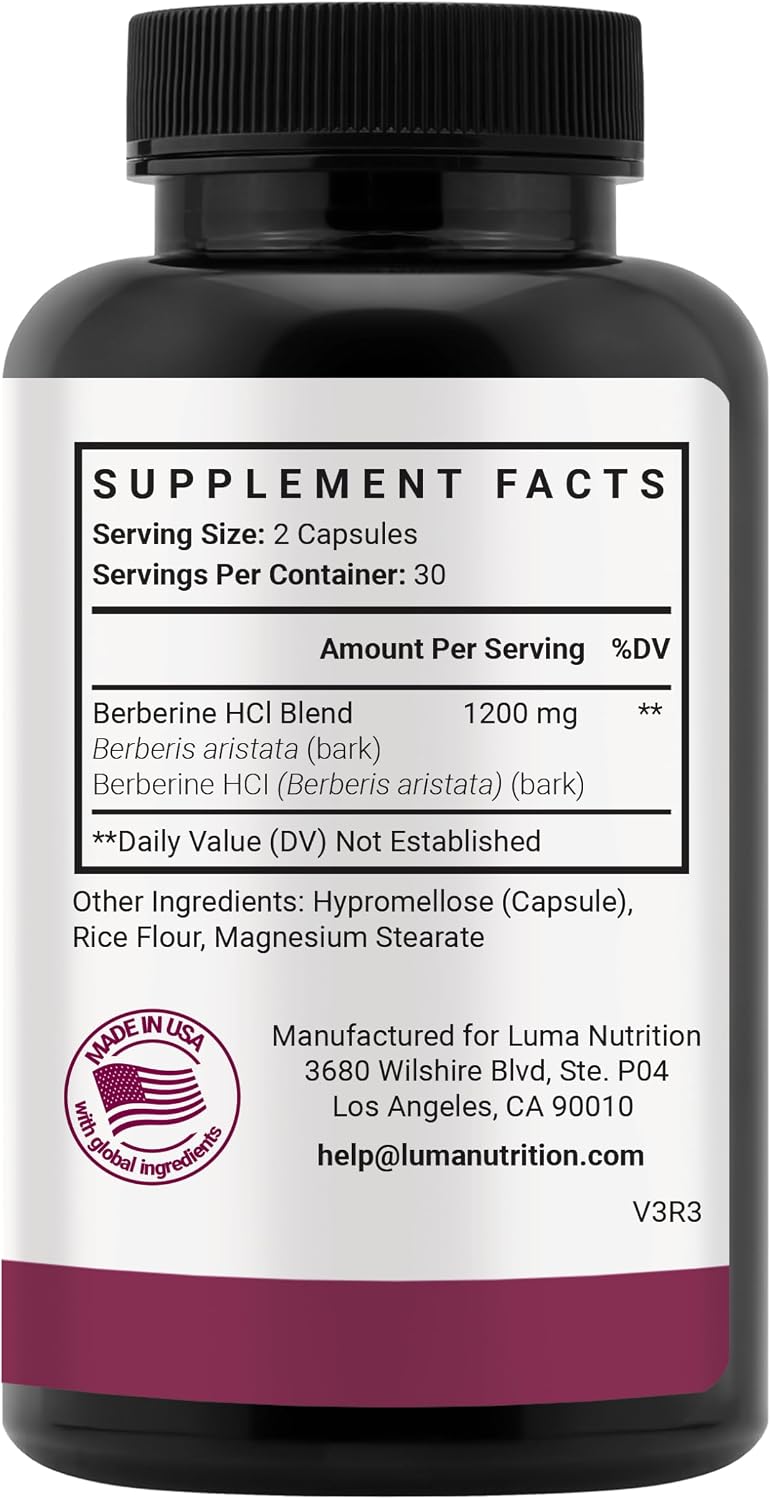 Luma Nutrition Pure Berberine Supplement - Berberina 1200mg - 60 Capsules