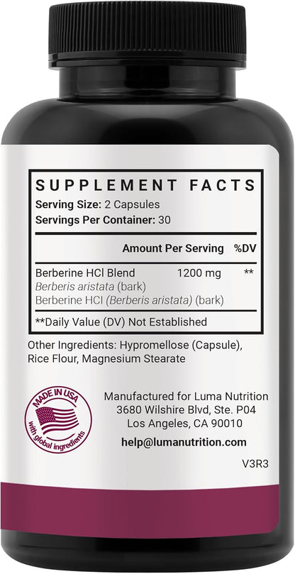 Luma Nutrition Pure Berberine Supplement - Berberina 1200mg - 60 Capsules
