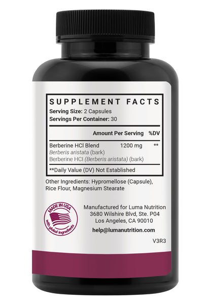 Luma Nutrition Pure Berberine Supplement - Berberina 1200mg - 60 Capsules