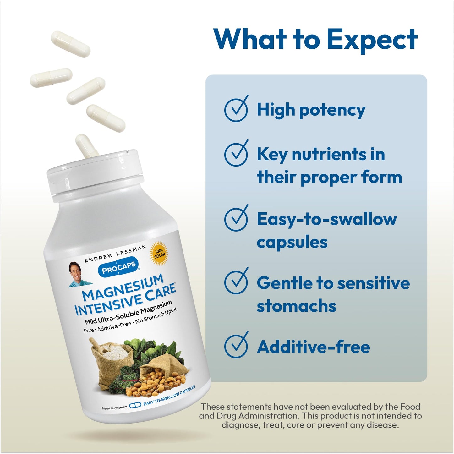 Andrew Lessman ProCaps Magnesium Intensive Care 200 mg 250 Capsules | 200 mg highly absorbable Magnesium blend. Gentle on sensitive stomachs with no additives, sodium or gluten.