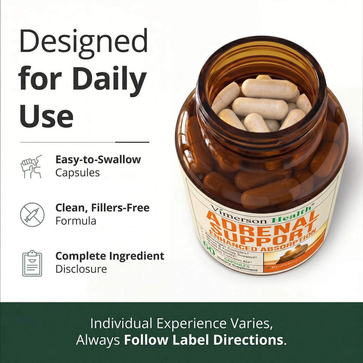 Adrenal Support Supplements with Ashwagandha Rhodiola Holy Basil – Adaptogen Complex – Cortisol Manager & Stress Support – Enhanced Absorption with BioPerine – 60 Capsules, 2 Months Supply