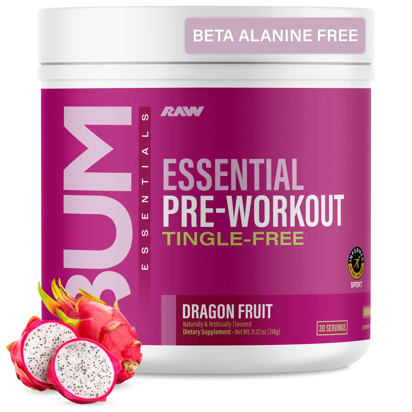 RAW Essential Tingle-Free Pre Workout Powder - Preworkout Without Beta-Alanine for Clean Energy & Focus - Workout Supplement with 200mg of Natural Caffeine - Pink Lemonade - 30 Servings