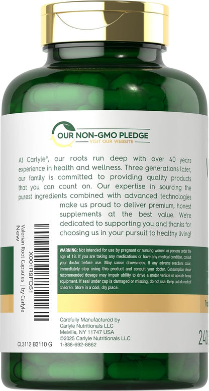 Carlyle Valerian Root Extract Supplement | 240 Capsules | Traditional Herbal Formula | Non-GMO & Gluten Free