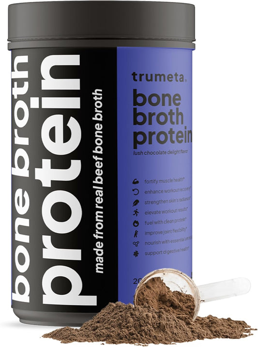 Beef Bone Broth Protein Powder - 20g Beef Protein Lush Chocolate Delight Flavor - Bone Broth Powder Supplement - Enhance Workout Recovery, Joint Flexibility & Digestive Health - 27.5 oz