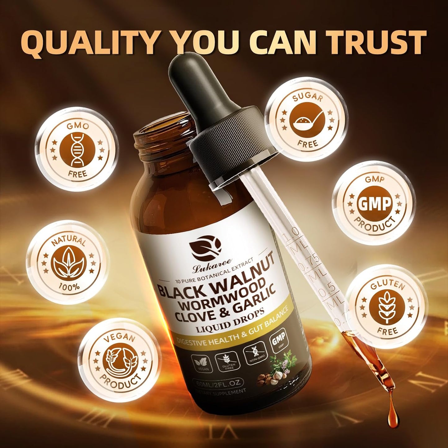 Wormwood Black Walnut Clove Cleanse Tincture - Gut Health & Detox | with Garlic Pumpkin Seeds Soursop Oregano - Digestive & Intestinal Support for Humans - Vegan, Herbal Blends, Liposomal Tech