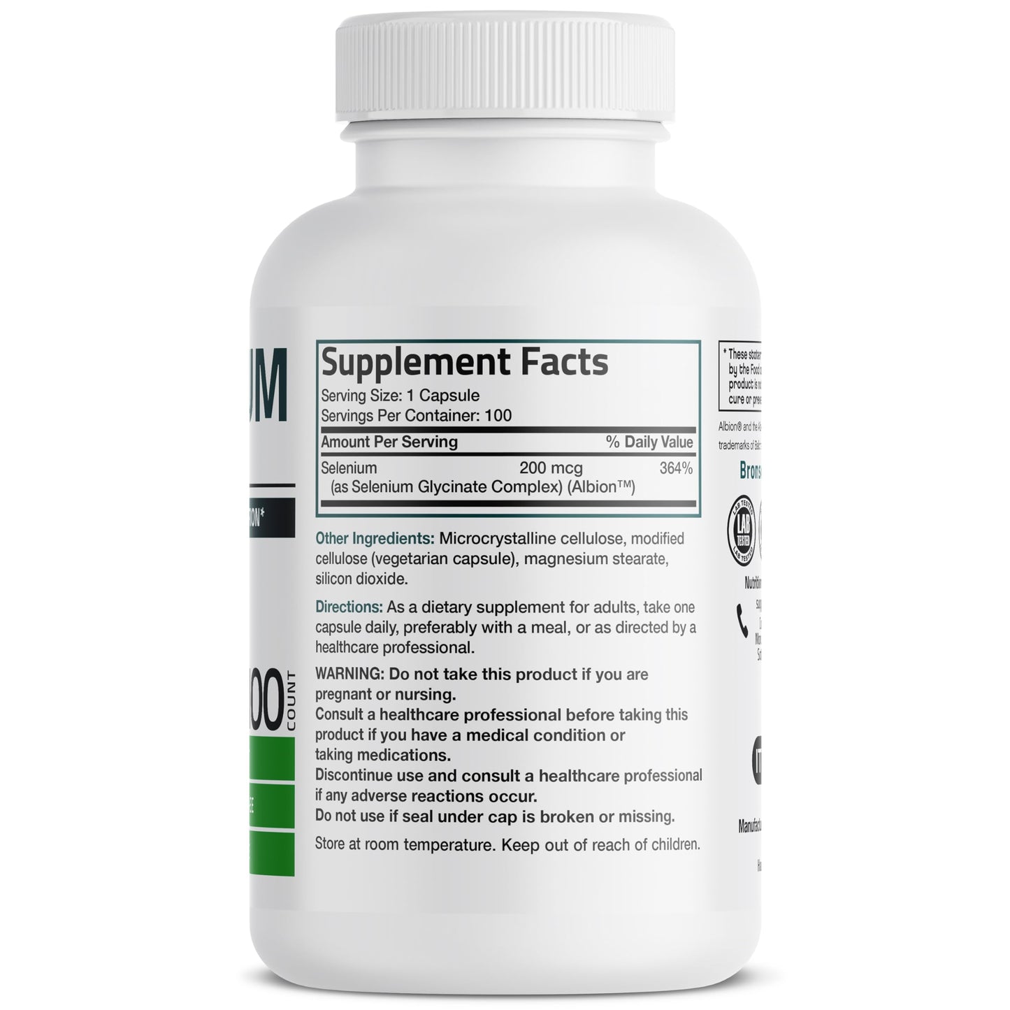 Bronson Selenium 200 mcg Albion Chelated Amino Acid Complex, 250 Capsules | Yeast-Free Essential Trace Mineral, Immune, Prostate & Metabolism Support, Vegetarian, Non-GMO, Gluten-Free & Soy-Free