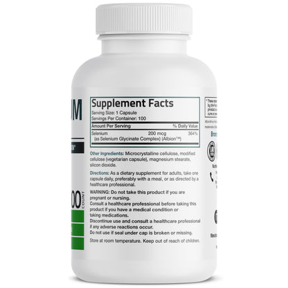 Bronson Selenium 200 mcg Albion Chelated Amino Acid Complex, 250 Capsules | Yeast-Free Essential Trace Mineral, Immune, Prostate & Metabolism Support, Vegetarian, Non-GMO, Gluten-Free & Soy-Free