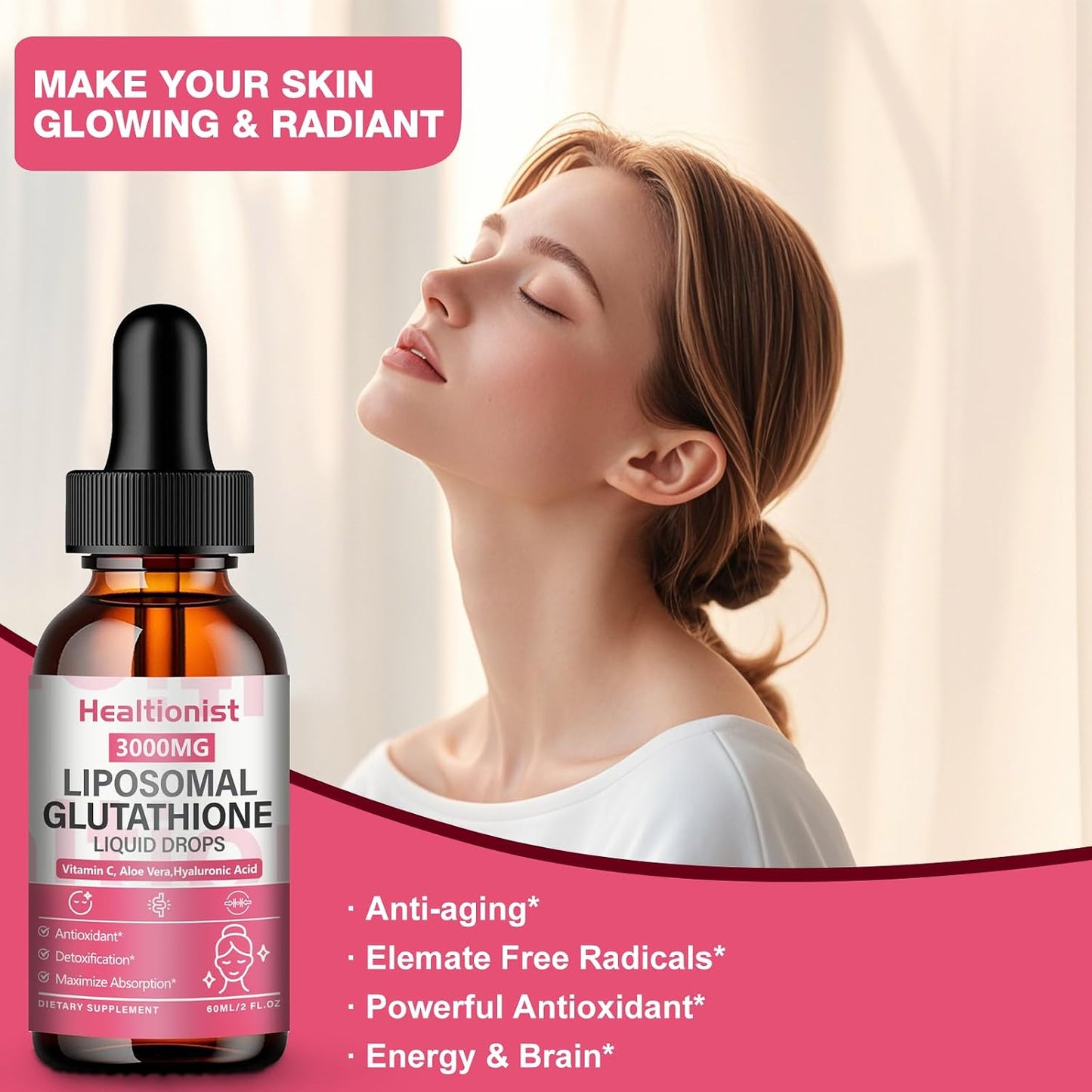2 Pack 3000mg Liposomal Glutathione Liquid Drops with Vitamin C, 98% Absorption, Glutathione Liposomal Supplement, Powerful Antioxidant Complex for Immune System, Liver, 4 Fl Oz per Bottle