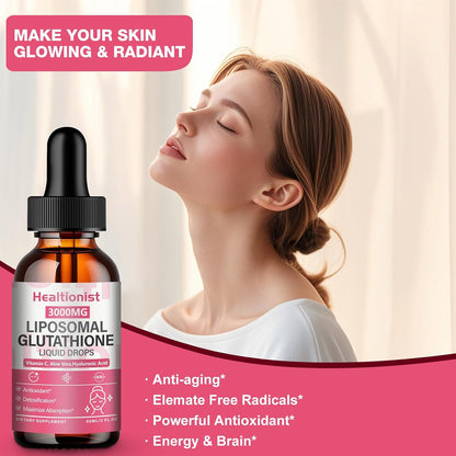 2 Pack 3000mg Liposomal Glutathione Liquid Drops with Vitamin C, 98% Absorption, Glutathione Liposomal Supplement, Powerful Antioxidant Complex for Immune System, Liver, 4 Fl Oz per Bottle