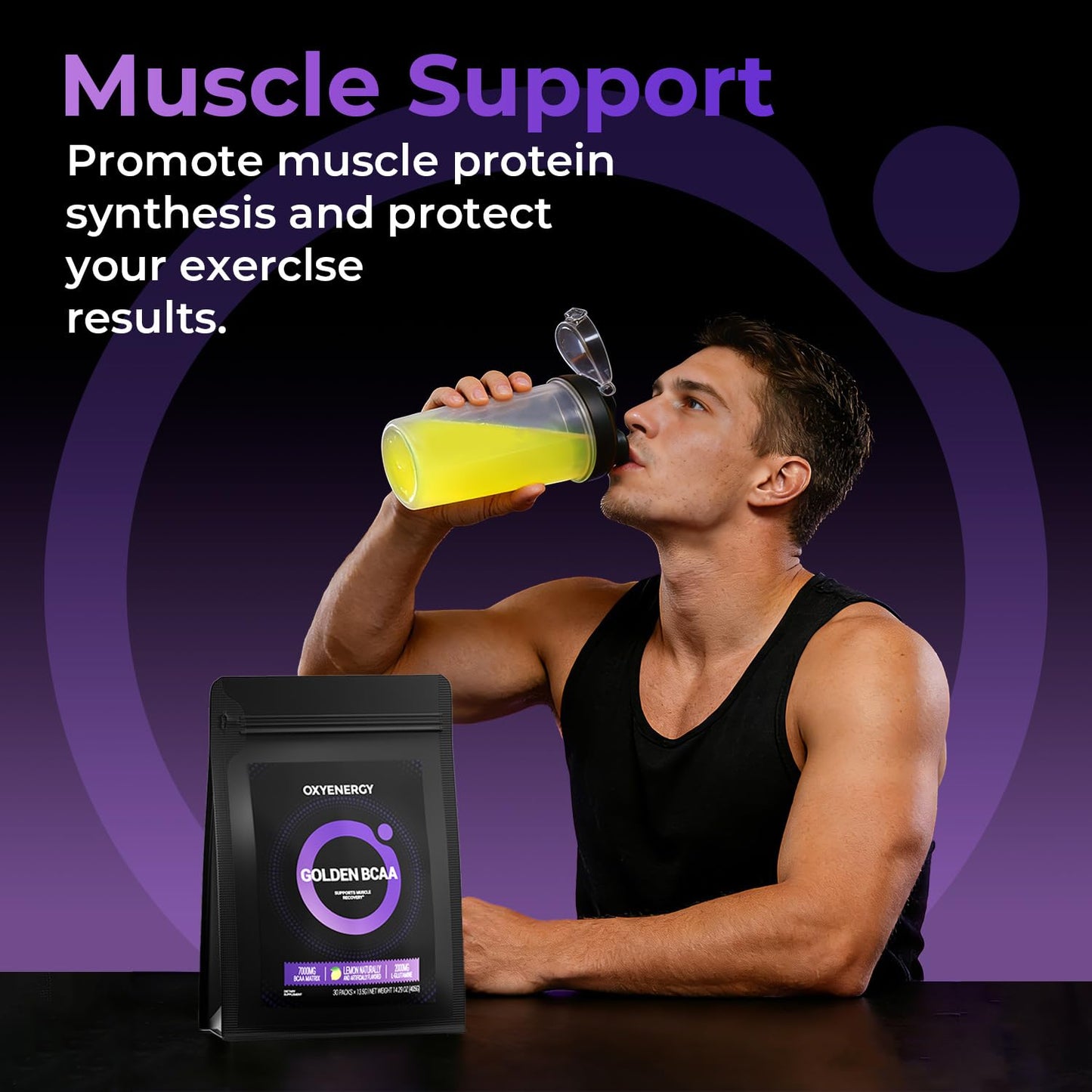OxyEnergy BCAA 2:1:1 Powder, 7g BCAAs and 2g L-Glutamine, Taurine for Muscle Recovery, Increased Endurance, Perfect Amino Aicds for Pre & Post Workout Recovery, Sugar Free, Lemon, 30 Stick Pack