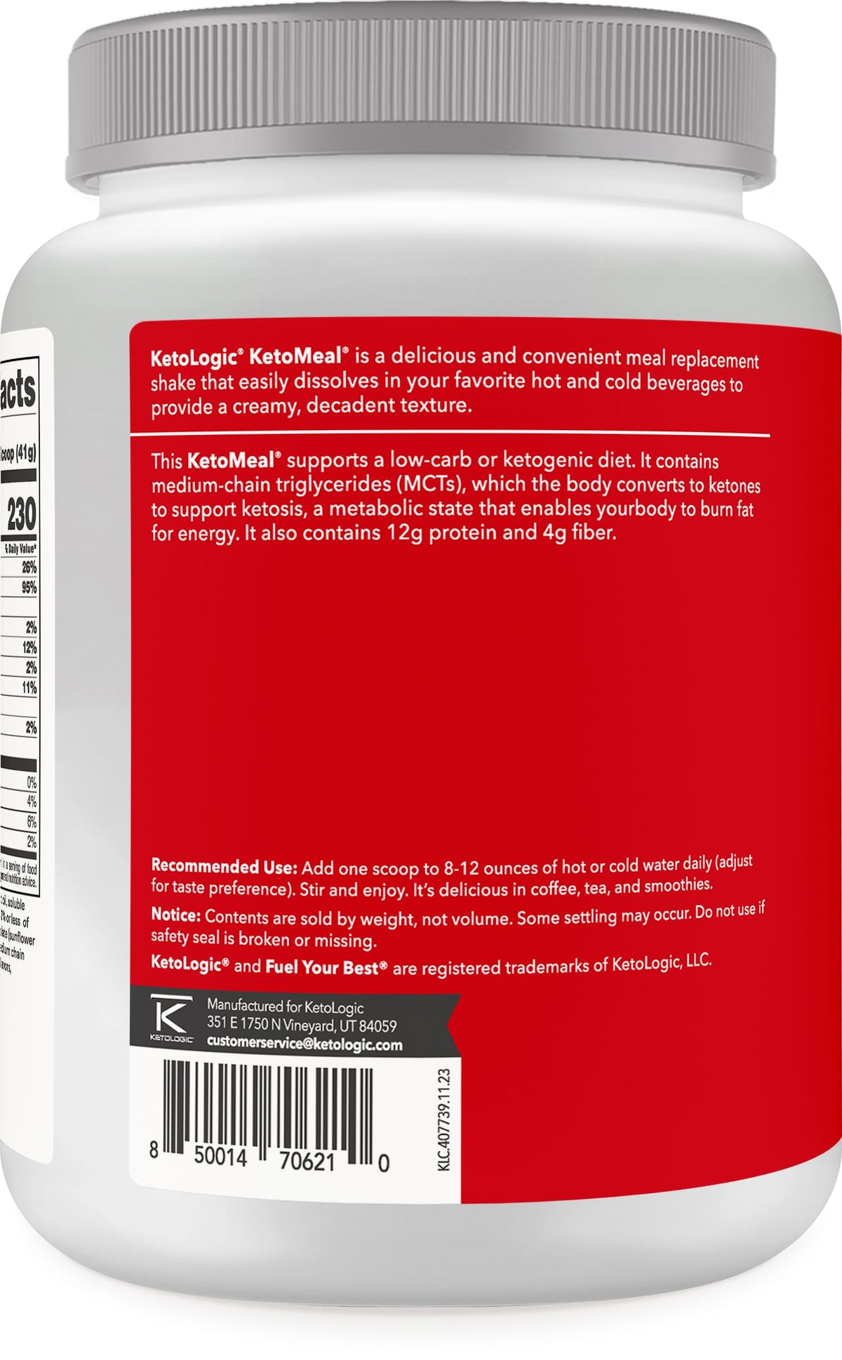 Ketologic Keto Meal Replacement Shake Powder for Optimal Results + MCT Oil + Grass-Fed