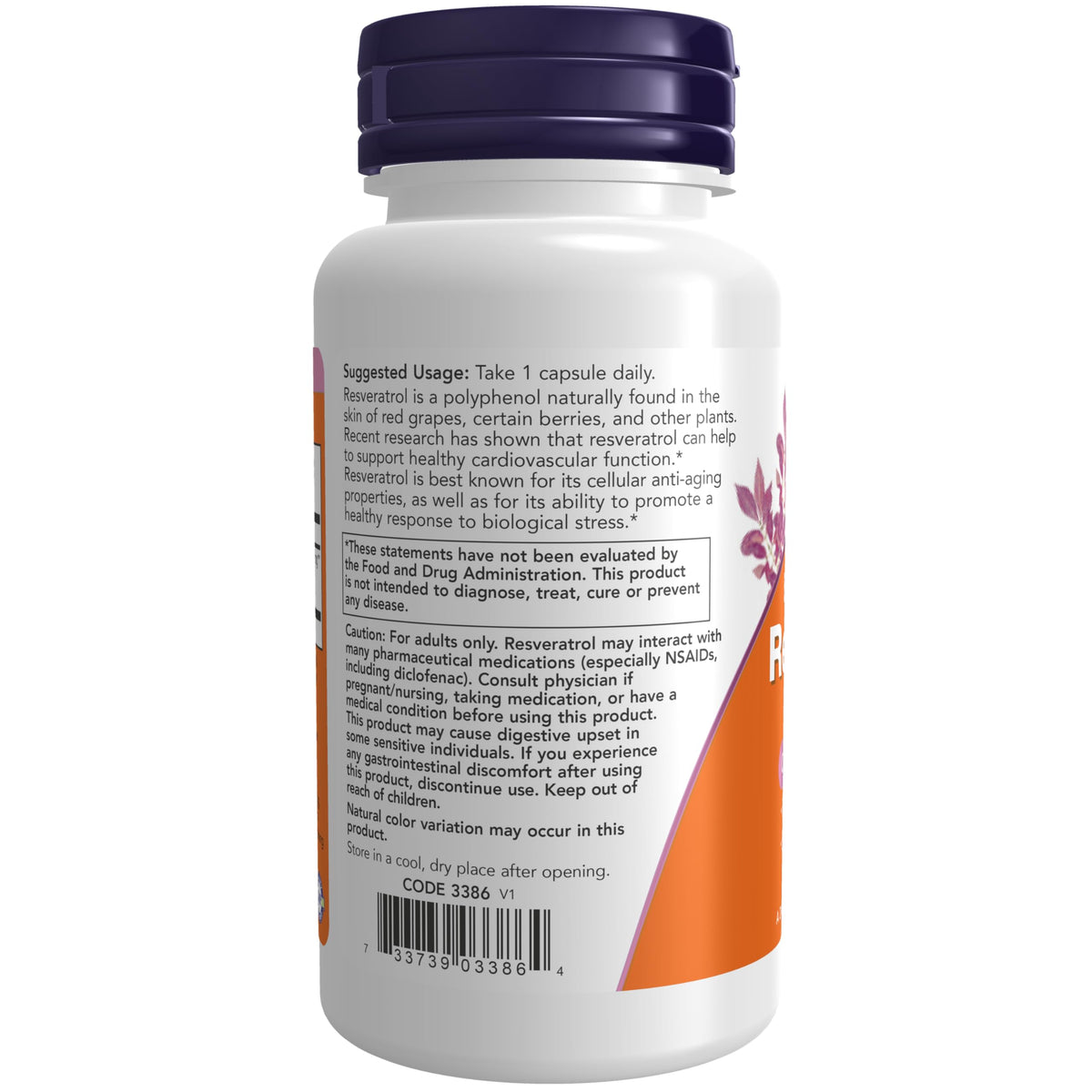 NOW Supplements, Extra Strength Resveratrol 350mg, Natural Trans Resveratrol from 700 mg