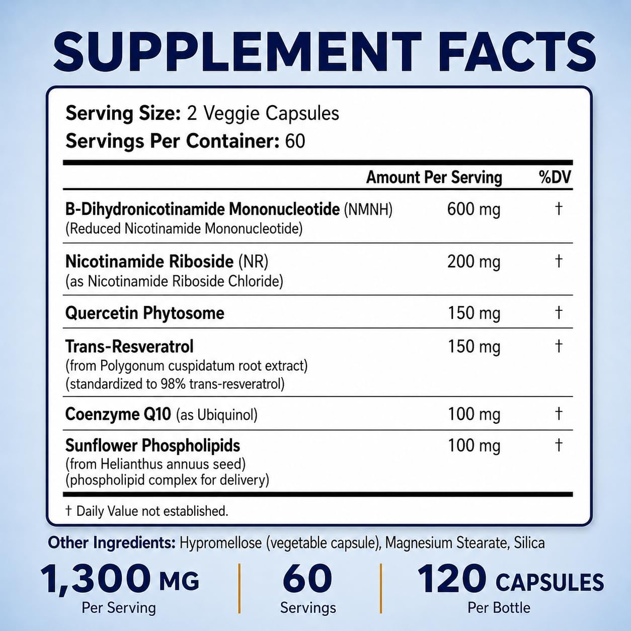 Happee Liposomal NMNH Supplement 1300mg (NMN Alternative) NAD+ | 120 Caps | 6-in-1 NAD+ Formula | Reduced Nicotinamide Mononucleotide (NMNH), Resveratrol, NR, CoQ10 | Cellular Energy & Healthy Aging