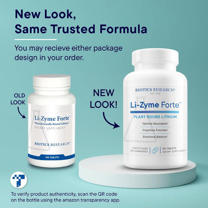 BIOTICS RESEARCH Li Zyme Forte Plant-sourced, phytochemically Bound Lithium, Supports Brain Function, Memory and Mood Support,100 Tablets