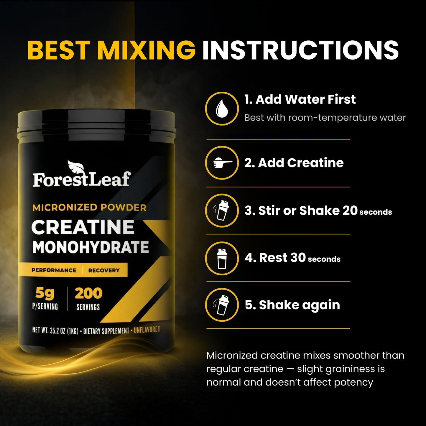 ForestLeaf Micronized Creatine Monohydrate Powder - Maximize Muscle Growth & Strength - Unflavored Creatine for Women and Men - 5G Per Serving - 100 Servings