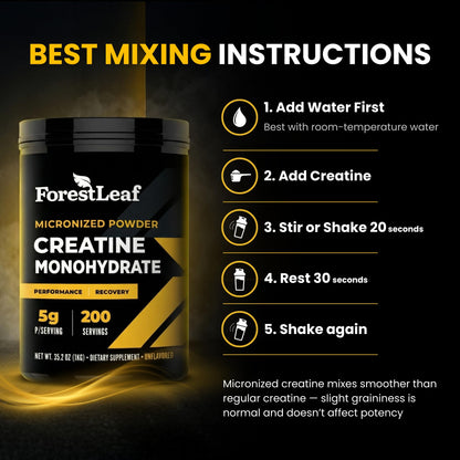 ForestLeaf Micronized Creatine Monohydrate Powder - Maximize Muscle Growth & Strength - Unflavored Creatine for Women and Men - 5G Per Serving - 100 Servings