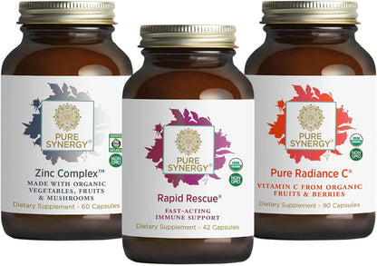 PURE SYNERGY Immediate Immune Support Bundle | Organic Vitamin C Supplement | Zinc Supplement Made with Whole Foods | Rapid Herbal Formula with Echinacea Extract | Non-GMO and Organic Ingredients