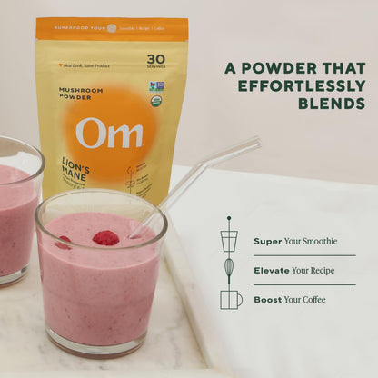Om Lion’s Mane Mushroom Powder - Organic Mushroom Supplement and Nootropic - Support Memory, Focus and Nerve Health, 7.05 oz (100 Servings)