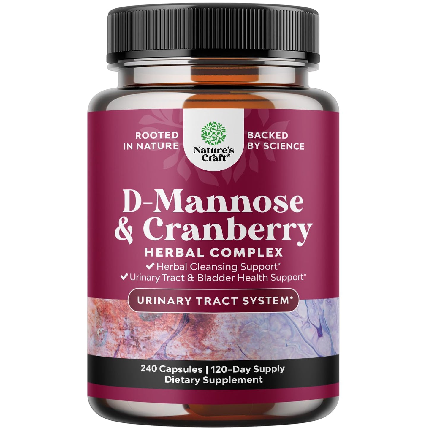 D Mannose with Cranberry Supplement - Potent D Mannose 1000mg Capsules for Kidney Defense Support & Cleanse and Urinary Tract Health for Women & Men - Bladder Health Supplement for Adults - 60 Count