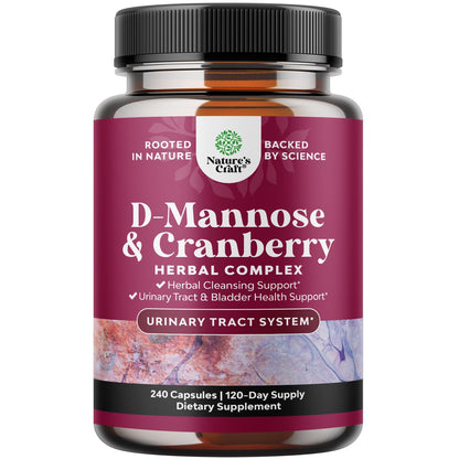 D Mannose with Cranberry Supplement - Potent D Mannose 1000mg Capsules for Kidney Defense Support & Cleanse and Urinary Tract Health for Women & Men - Bladder Health Supplement for Adults - 60 Count