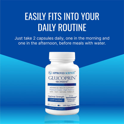 Approved Science Glucoprin - 250 mg Berberine, Mulberry, Cinnamon, BioPerine, Non GMO- Made in the US - 1 Bottle - 60 Vegan Capsules - Pack of 3