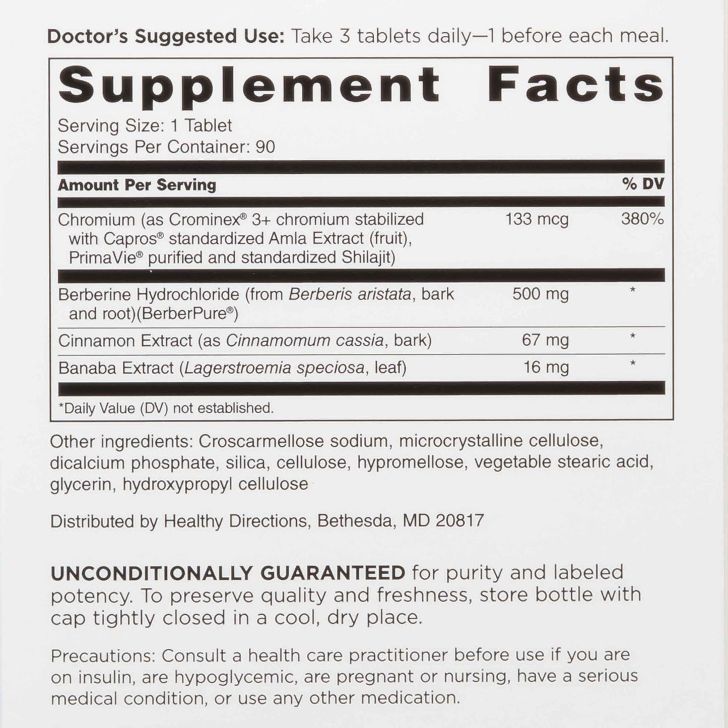 DOCTORS' PREFERRED GlucoGold with Berberine, Cinnamon & Chromium 90 Tablets