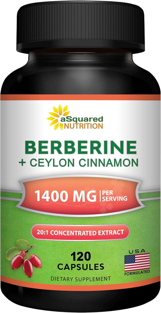 Berberine with Ceylon Cinnamon Supplement - 120 Capsules - 1200mg/Serving | Max Strength Berberine HCl Plus Complex - Premium Pure Extract Pills Alternative to Gummies, Drops & Patches