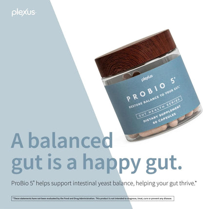Plexus® ProBio 5®, 60 Capsules | 4 billion CFU from 5 probiotic strains to support gut microbiome balance, healthy digestion, and intestinal yeast balance