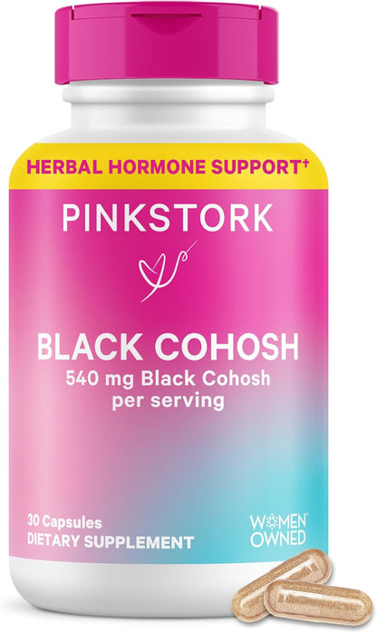Pink Stork Black Cohosh Supplements for Women, 540 mg, 30 Capsules | Pure Black Cohosh, Supports Hormone Balance for Fertility, Perimenopause + Menopause Comfort