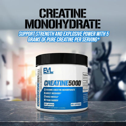 Evlution Nutrition Creatine 5000 - Supports Faster Recovery Lean Muscle Growth & Performance - Pre & Post Workout Powder - 5000mg Pure Creatine Monohydrate Per Serving - 60 Servings - Unflavored
