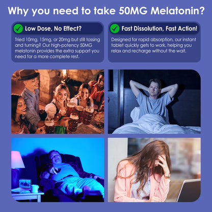 NEVISS Melatonin 50 mg for Adults - Extra Strength 9-in-1 Fast Dissolve Sublingual - High Dose with Magnesium Glycinate, Vitamin D3, Ashwagandha, Lemon Balm, Chamomile, Sugar Free,Vegan 120 Tablets