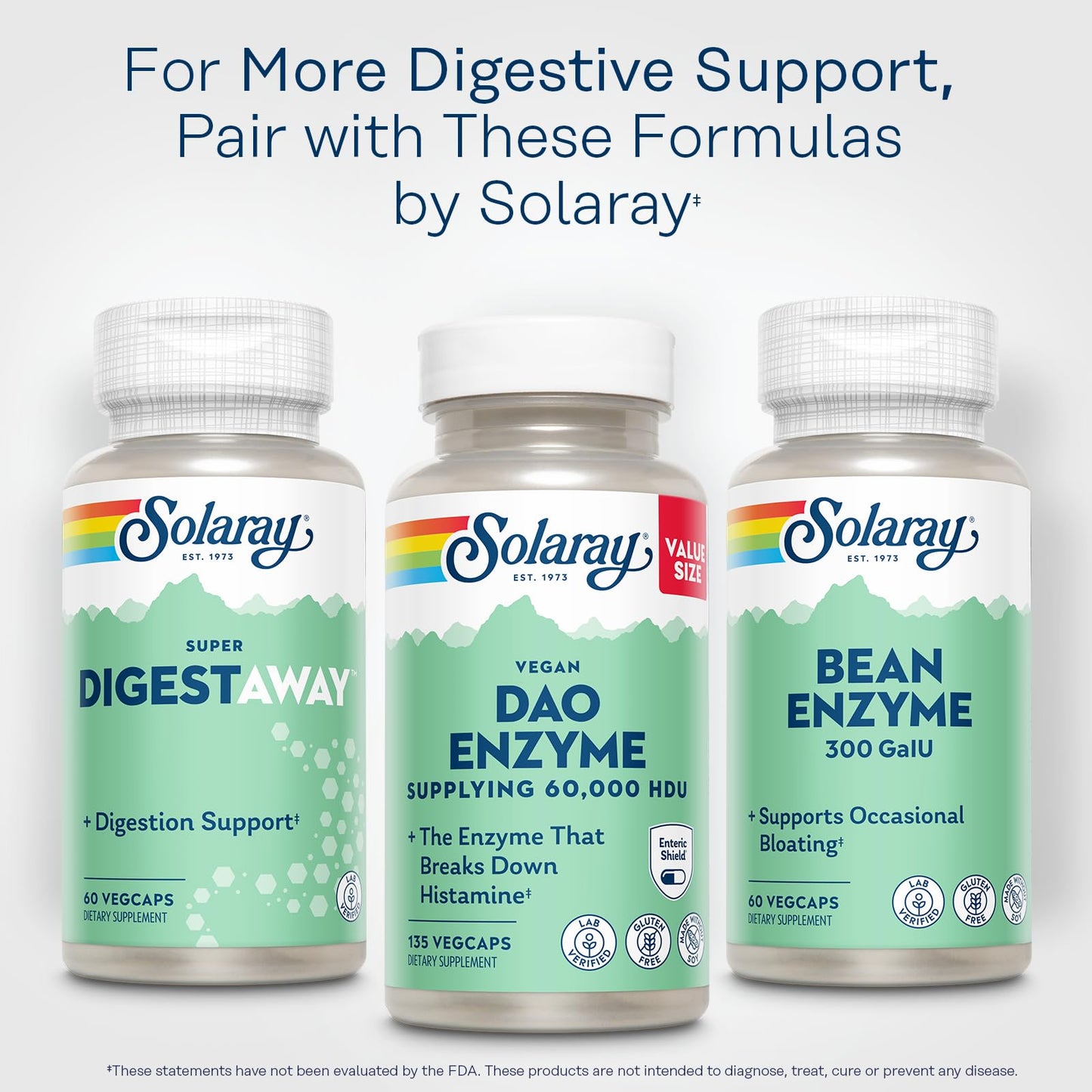 SOLARAY DAO Enzyme - Digestive Enzyme that Breaks Down Histamine - 60,000 HDU - Digestive Enzymes - Vegan, Gluten Free, Lab Verified - 30 Servings, 30 VegCaps