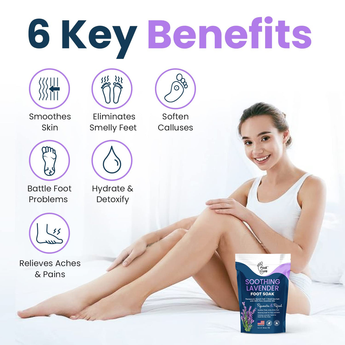 Soothing Lavender Foot Soak with Epsom Salt - Best Toenail Treatment, & Softens Calluses