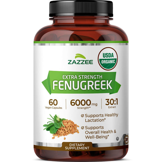 Zazzee USDA Organic Fenugreek 30:1 Extract, 120 Vegan Capsules, 4 Month Supply, Breastfeeding & Lactation Support for Nursing Mothers, Organic Herbal Supplement, All-Natural, Non-GMO, Made in the USA
