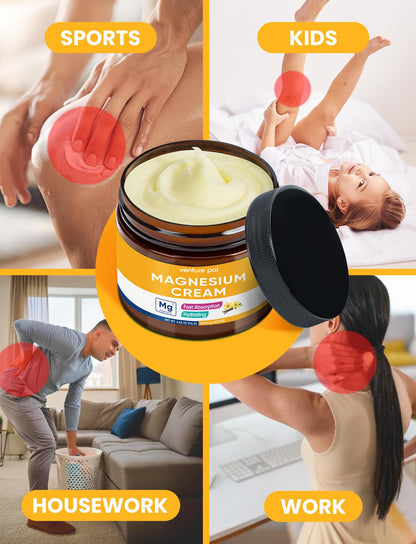 Venture Pal Topical Magnesium Cream, Highly Concentrated Magnesium Lotion | Fast-Absorbing Magnesium Moisturizing Cream with Coconut Oil, Shea Butter & Hyaluronic Acid; Suitable for Kids