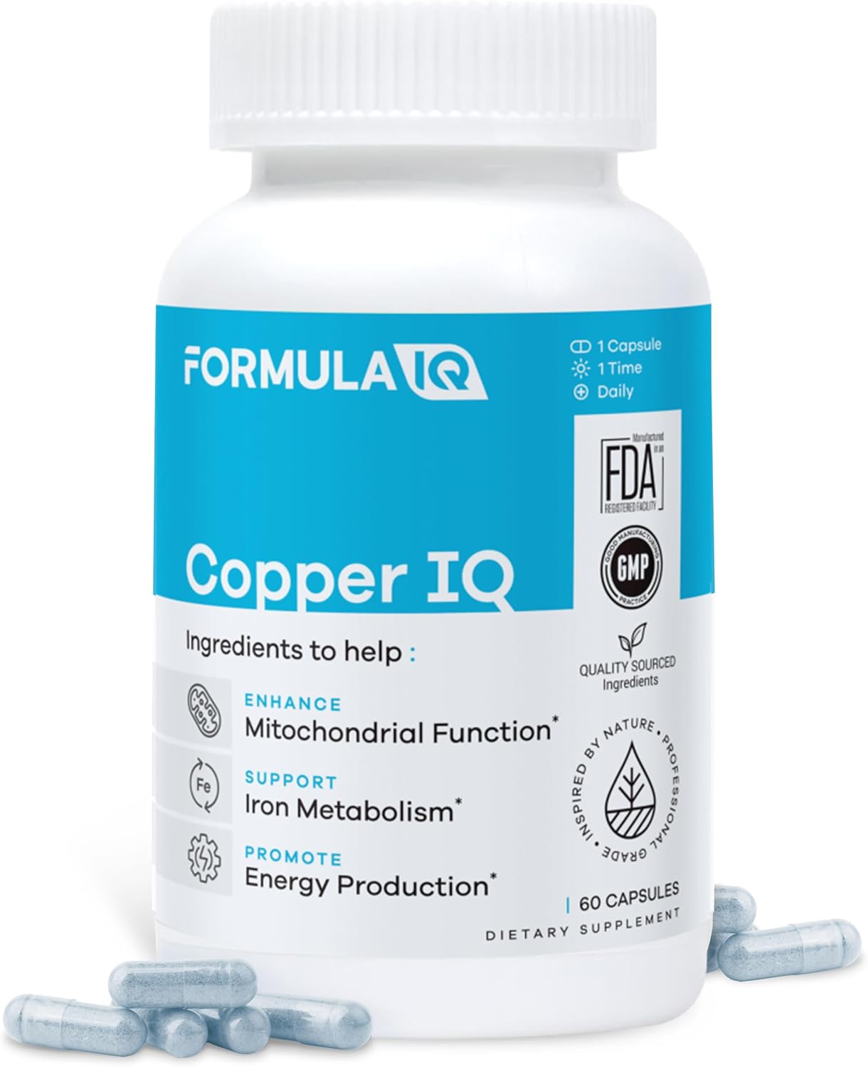 Formula IQ - Copper IQ - High Absorption Albion Bisglycinate Mineral for Energy Production & Iron Metabolism Support, Chelated Supplement, 60 Veggie Capsules