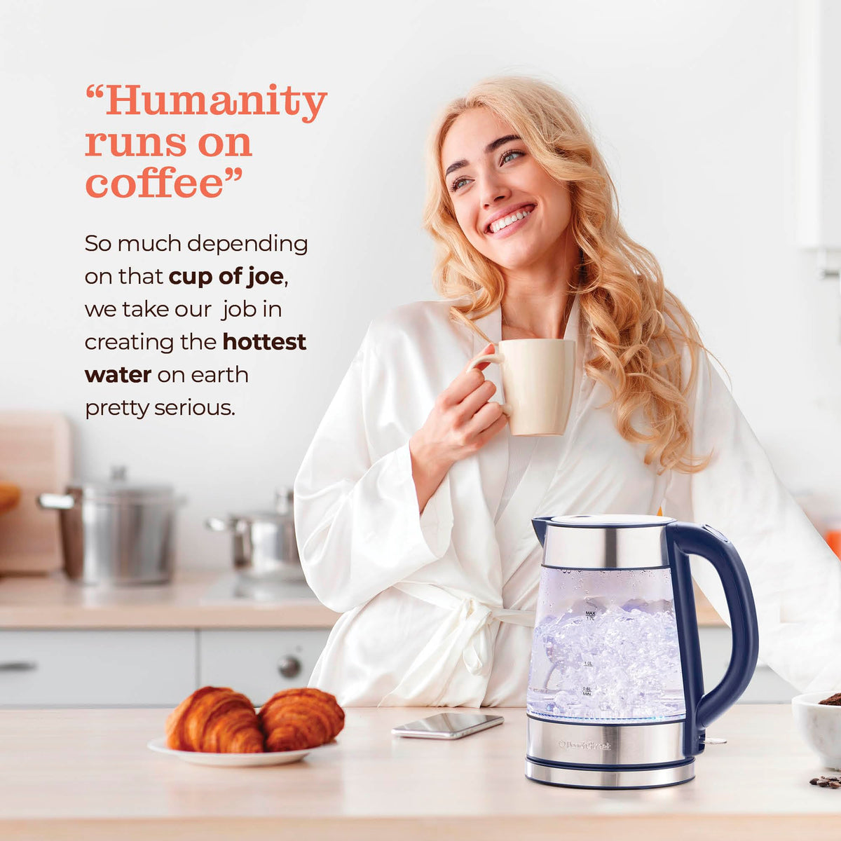 Speed-Boil Water Electric Kettle, 1.7L 1500W, Coffee & Tea Kettle Borosilicate Glass