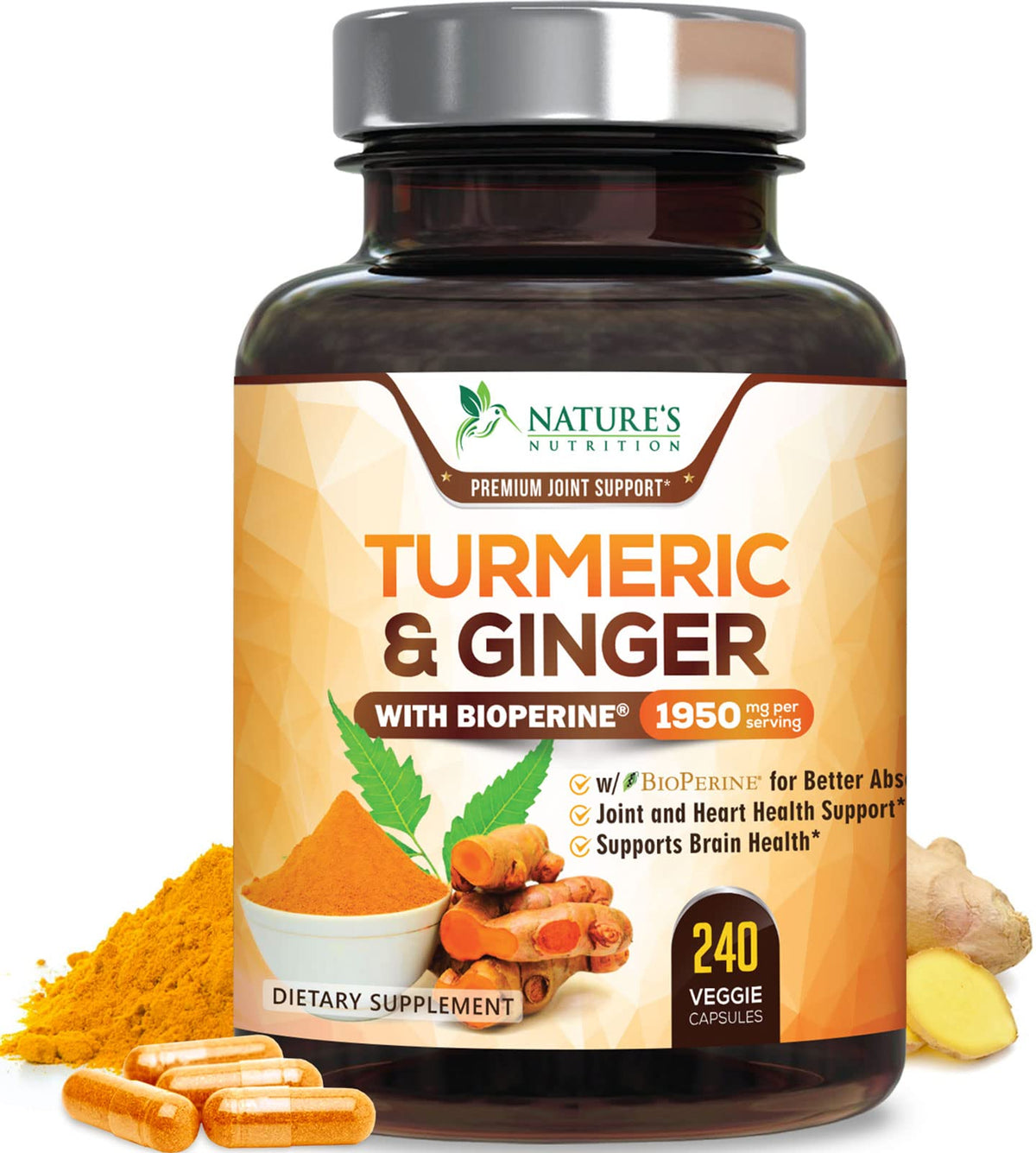 Turmeric Curcumin with BioPerine & Ginger 95% Standardized Curcuminoids 1950mg 