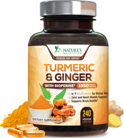 Turmeric Curcumin with BioPerine & Ginger 95% Standardized Curcuminoids 1950mg 