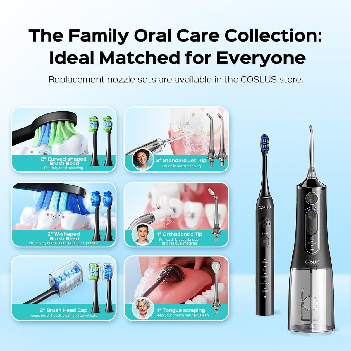 COSLUS Electric Toothbrush with Water Flosser Combo Pink & Black