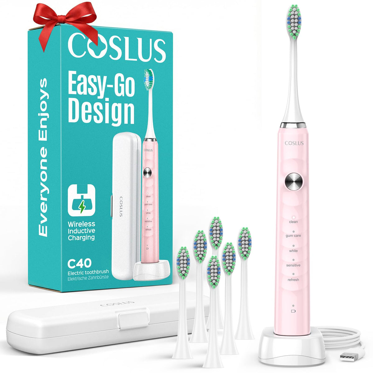 COSLUS C40 Sonic Electric Toothbrush for Adults & Family, Black, 1PC
